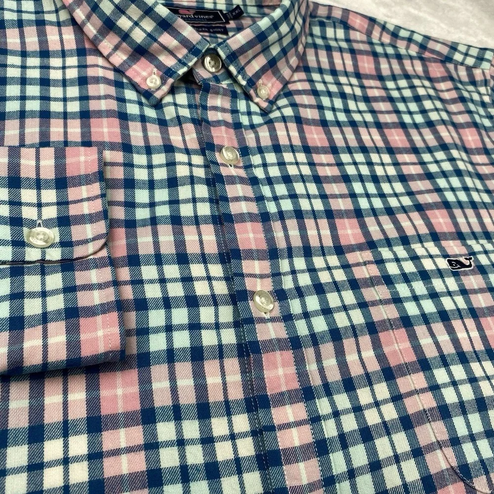 Vineyard Vines Men's XXL Slim Fit Tucker Shirt Blue Pink Check Long Sleeve Soft - Picture 5 of 10